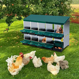 Garvee Nesting Boxes for Chickens, 10 Compartment Roll Away Nesting Box with Egg Collection, Perch, Lid Cover for Egg Protection, Wall Mount/Free Standing Nest Box for Chickens - Green