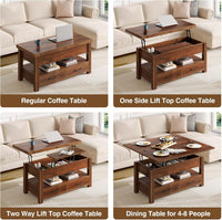Garvee Coffee Table Lift Top, Multi-Function Convertible Coffee Table with Drawers and Hidden Compartment, Converts to Dining Table for Living Room, Home Office, Brown