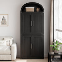 Garvee 71.6" Modern Fluted Wooden Arched Bookcase with Doors, 5-Tier Storage Organizer Cabinet for Living Room, Dining Room, Office, Black