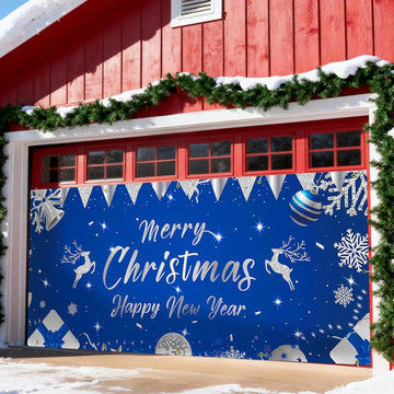 Garvee Christmas & New Year Garage Door Cover - 7x16 ft Holiday Banner with 4x6 m Ribbons | Vibrant Polyester Decor for Home, Church, Party | Durable & Reusable Xmas Decoration