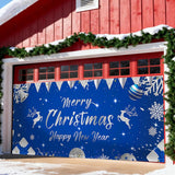Garvee Christmas & New Year Garage Door Cover - 7x16 ft Holiday Banner with 4x6 m Ribbons | Vibrant Polyester Decor for Home, Church, Party | Durable & Reusable Xmas Decoration - Blue Silver