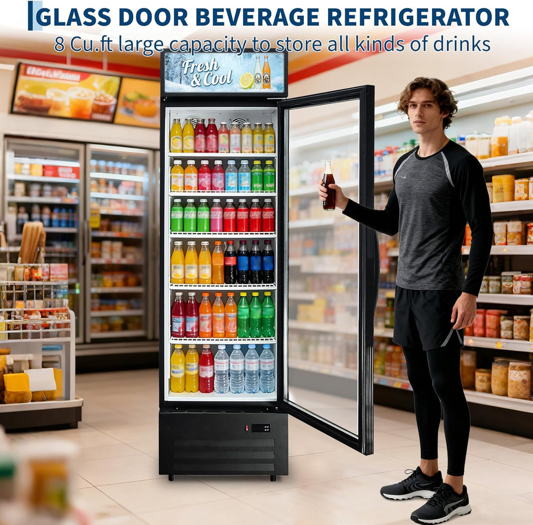 GARVEE 19.1 Cu.ft Commercial Beverage Cooler with RGB LED Lights & Remote - 280-Can Glass Door Display Fridge, Air-Cooled Frost-Free with Top Light Box for Bar Restaurant Store（Black）