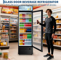 GARVEE 19.1 Cu.ft Commercial Beverage Cooler with RGB LED Lights & Remote - 280-Can Glass Door Display Fridge, Air-Cooled Frost-Free with Top Light Box for Bar Restaurant Store（Black）