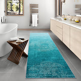 Garvee Runner Rug 2x6 Washable Modern Ombre Medallion Kitchen Rug Runner Non-Slip Laundry Room Bathroom Carpet Low Pile Teal - Teal