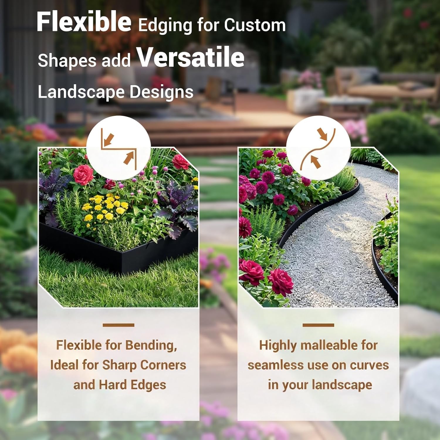 Garvee Metal Garden Edging 40" x 8" (10 Pack) – Bendable Heavy-Duty Galvanized Steel Landscape Border with Hammer-In Stakes, Rustproof for Lawn, Flower Beds & Pathways