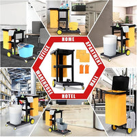 Garvee Commercial Janitorial Cleaning Cart, 3-Tier Janitorial Cart 500LBs Capacity Housekeeping Cart, Wheeled with 25 Gallon Yellow PVC Bag and Cover Lid