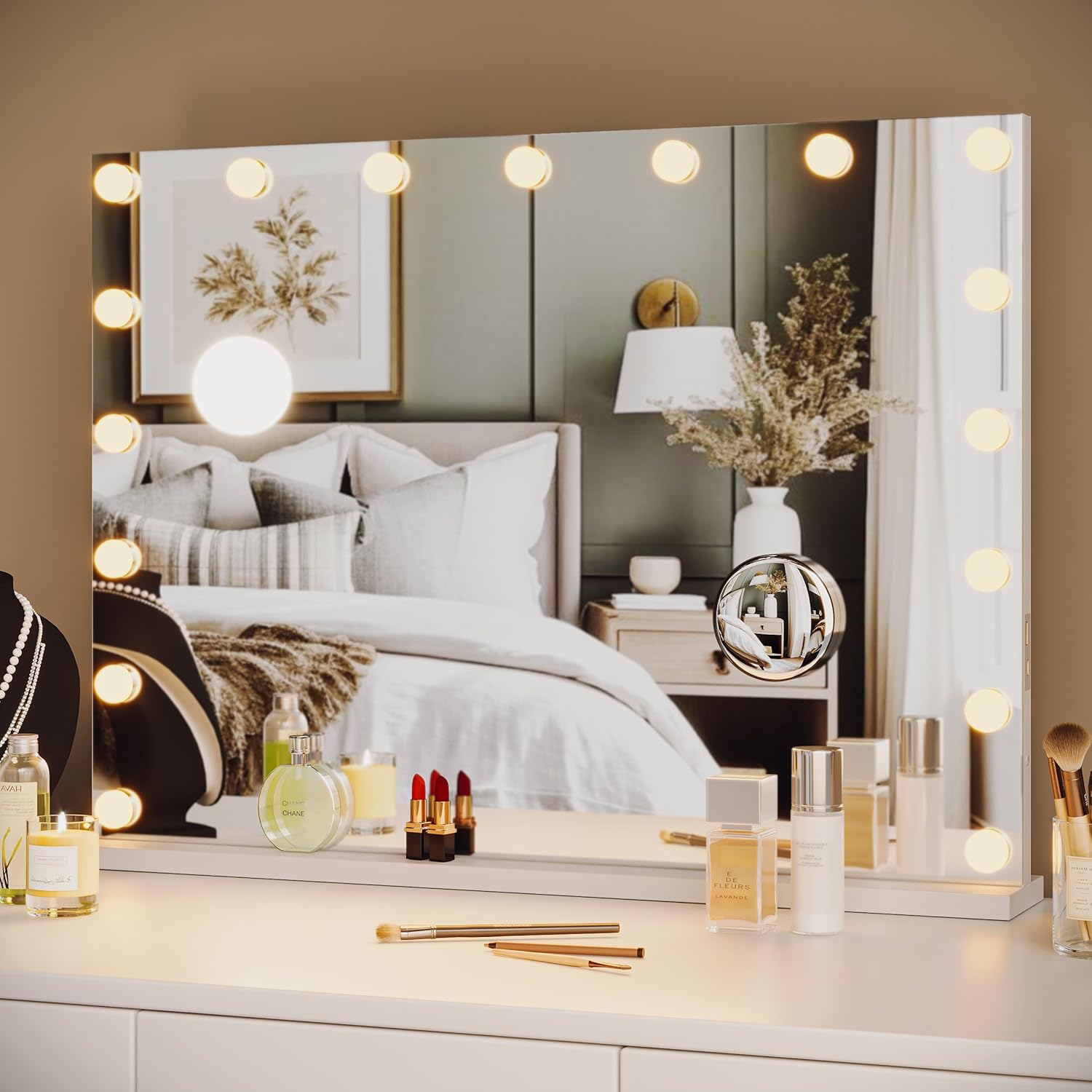 Garvee Vanity Mirror with 17 LED Lights, 3X Magnification, 3 Color Modes (3000K-6000K), USB Type-C Charging, 32x24 Metal Frame, White