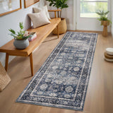 Garvee Runner Rugs 2.5x8 Vintage Printed Hallway Rug with Non-Slip Backing, Stain-Resistant, Washable, Blue - Retro Blue