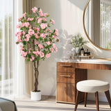 Garvee Artificial Osmanthus Tree 5 ft Faux Plant in Pot Pink Indoor Outdoor Decor Lifelike Flowers Natural Wood Trunk