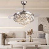 Garvee 42 Inch Crystal Chandelier Ceiling Fan with Remote Control, 3 Color Change Light, 6 Speed Retractable Blades, Vintage Silver for Restaurant