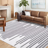 Garvee Washable Rug 5X7 Non Slip Area Rug Modern Berber Stripe Bohemian Rug Throw Rug Non Shedding Indoor Carpet Low Pile Lightweight Rug for Bedroom Living Room, Cream/Grey - Gray