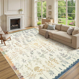 Garvee Washable 8x10 Area Rugs Scalloped Floral Non-Slip Stain Resistant Beige for Living Room Bedroom Dining Table Farmhouse Dorm Home Office - Beige
