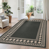 Garvee Indoor Black Room Decor Washable Low Pile Non Slip Foldable Area Rug for Living Room Bedroom Office 5x7 ft - Black