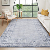 Garvee 5x7 Washable Area Rug Blue for Living Room Vintage Border Stain Resistant Non-Slip Carpet - Light Blue
