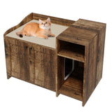 Garvee Cat Litter Box Enclosure Furniture Hidden Litter Box Cabinet Indoor Wooden Cat Washroom Side End Table with Storage Retro Color 33.9in L x 19.7in W x 24.2in H - Brown
