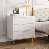 Garvee White 3 Drawer Dresser for Bedroom, Wood Dresser with Metal Legs, 30” Tall Dresser Organizer, Modern Chest of Drawers, Large Dresser for Closet, Living Room, Hallway - White