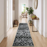 Garvee 2x6 Black Kitchen Runner Rug Washable Non Slip Laundry Bathroom Mat Stain Resistant Geometric Print Low Pile Farmhouse Carpet for Home Office - Black