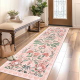 Garvee Floral Runner Rug 2x6 Washable Non Slip Soft Floor Cover for Hallway Kitchen Entryway, Pink - Pink