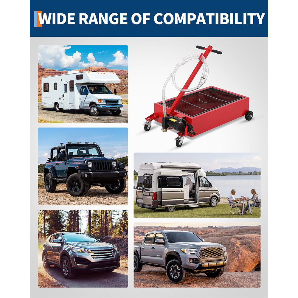 Garvee Low Profile 110V Oil Drain Pan Cart With 180W Electric Pump, 20-Gallon Metal Pan, Folding Handle, For Cars SUVs Trucks Buses RVs, Black