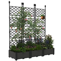 Garvee 3-Pack Plastic Planter Boxes w/Metal Trellis - Modular Privacy Screen & Raised Garden Bed for Balcony/Patio, Black
