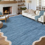 Garvee Scalloped Large Area Rug 10x13 Blue Washable Non Slip Soft Low Pile Rug for Living Room Bedroom Dining Room Nursery - Blue