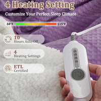 Garvee Heated Blanket Twin Size, Waffle Fast Heating Electric Blankets with ETL Certified, Soft Flannel, 4 Heat Levels, 10 Hours Auto Off, Machine Washable, Purple, 62" x 84"