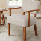 Garvee Mid-Century Accent Chair Wood Frame Linen Fabric Beige Classic Vertical Stripe Living Room Bedroom Balcony