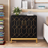Garvee Modern Black Buffet Cabinet with Storage - Adjustable Shelves, Hand-Painted Gold Lines, Metal Material, Waterproof, Scratch-Proof, Suitable for Kitchen, Office, Dining Room - Black