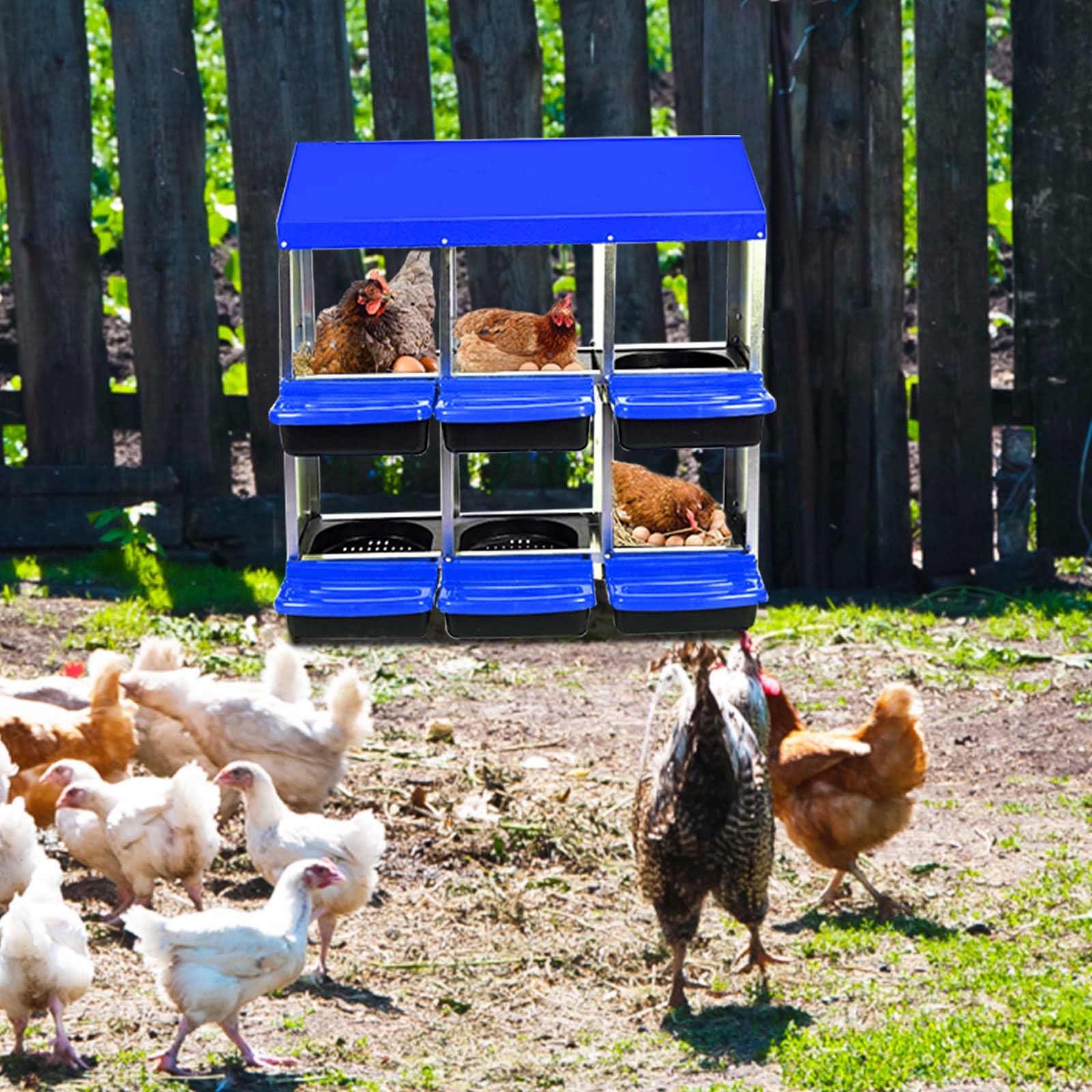 Garvee Chicken Nesting Box 6-Hole Roll Away Egg Laying Box with Lid He