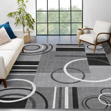 Garvee Modern Grey 9x12 Geometric Washable Large Rug, Non Slip Low Pile Stain Resistant Carpet for Living Room & Bedroom - Gray