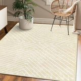 Garvee Large Area Rug 10x13 Rug for Bedroom Washable Modern Living Room Rug Contemporary Stripe Beige Rug Non Slip Low Pile Throw Rugs Stain Resistant Carpet for Dining Room Classroom - Beige