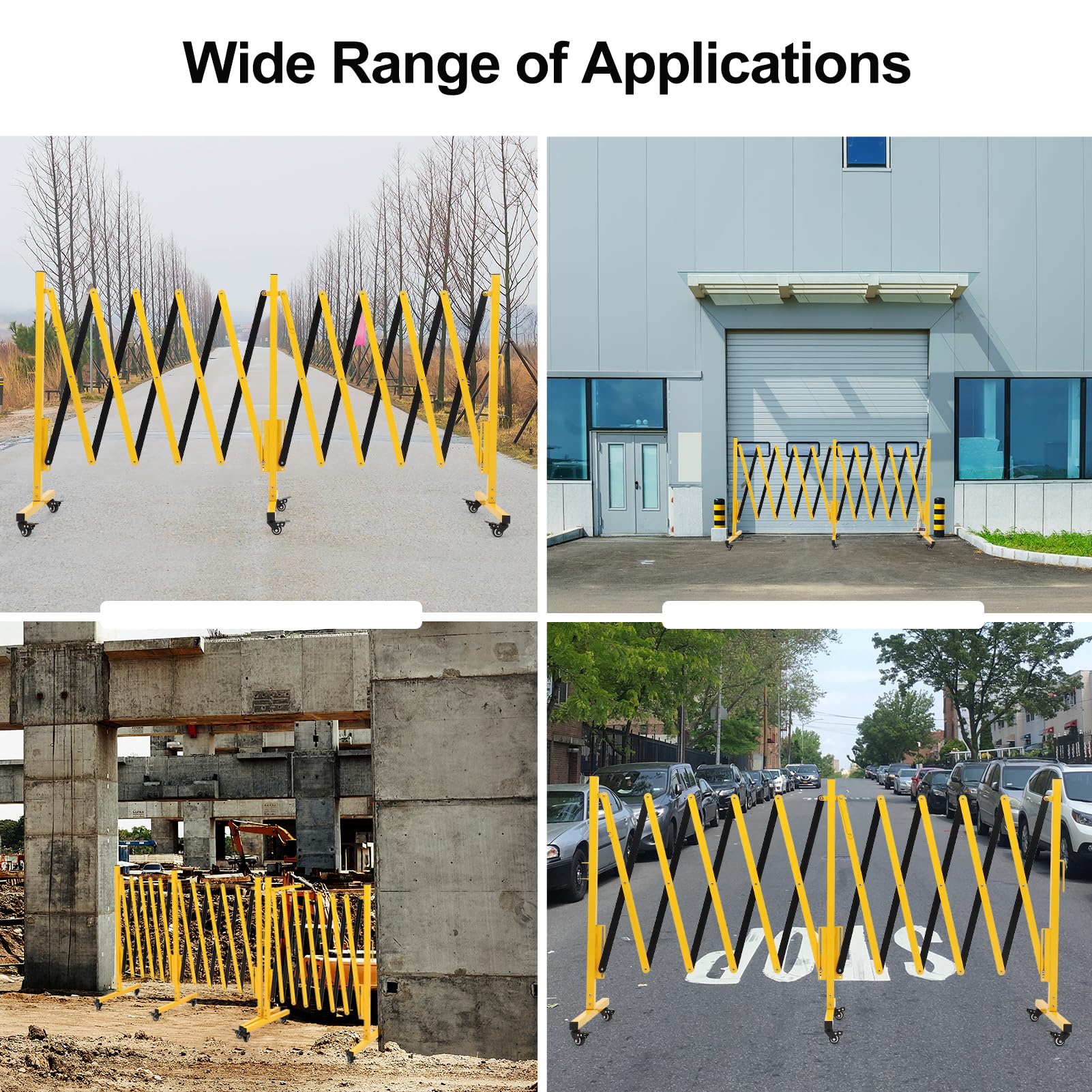 TackView Folding Safety Barricade – 16FT Retractable Driveway Gate, Portable Traffic Blocker With 6 Lockable Casters, Q235 Steel Frame, Reflective Yellow, For Crowd Control & Parking