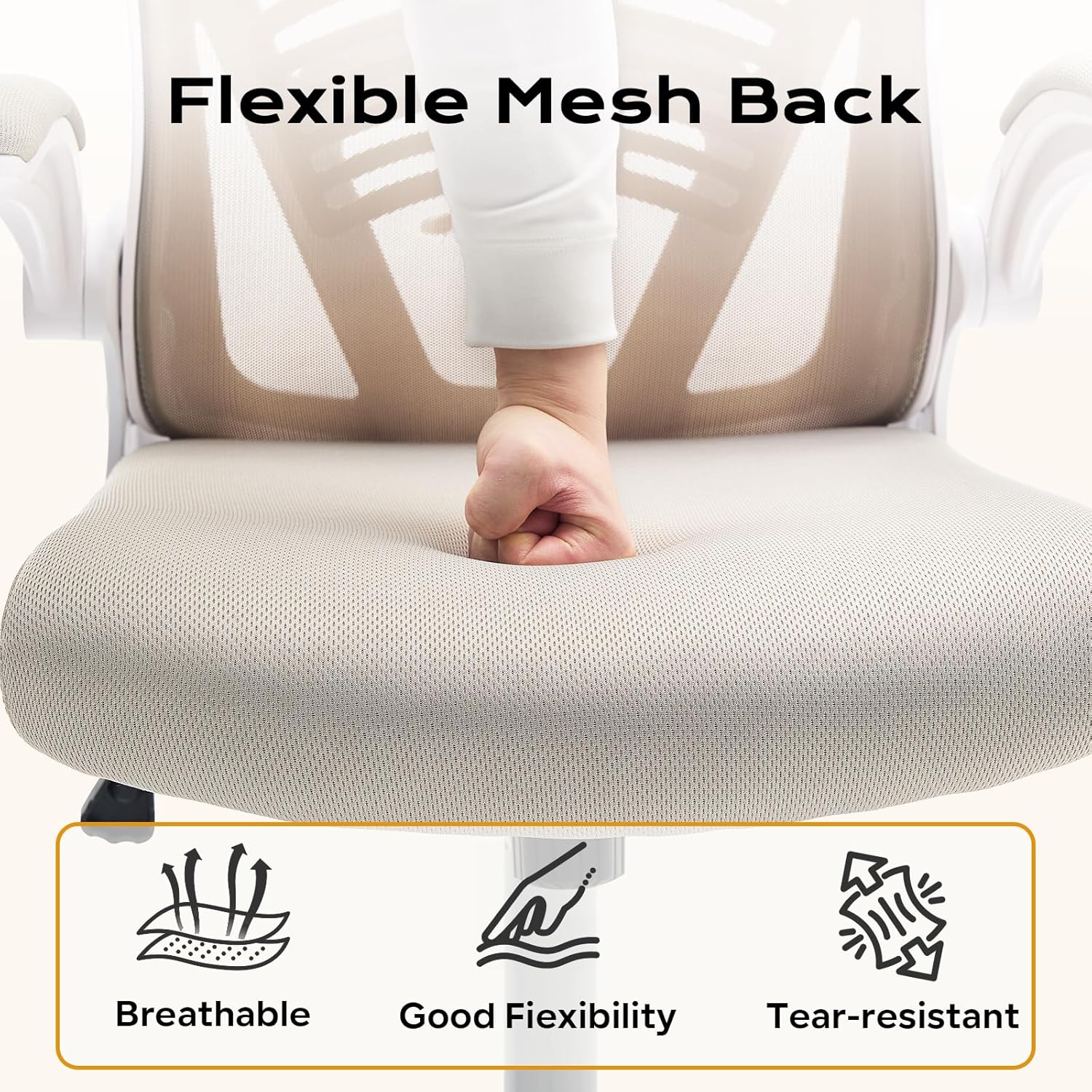 Garvee Ergonomic Office Chair, 300 LBS Capacity, High Back Mesh Desk Chair with Wheels, Flip-Up Armrests, Comfortable Lumbar Support Gaming Chairs for Home Office, Bedroom, Study, Beige