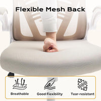 Garvee Ergonomic Office Chair, 300 LBS Capacity, High Back Mesh Desk Chair with Wheels, Flip-Up Armrests, Comfortable Lumbar Support Gaming Chairs for Home Office, Bedroom, Study, Beige