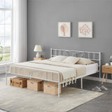 Garvee King Size Metal Platform Bed Frame with Headboard and Footboard, Steel Slat Support, Mattress Foundation, No Box Spring Needed, White - White