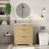 Garvee 24" Grille Style Freestanding Bathroom Vanity with Sink and 2 Drawers for Bathroom, Nature Oak - Natural Oak