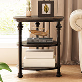 Garvee End Table 3-Tier Round Side Table Living Room Accent Table with Storage Shelf and Metal Industrial Wood Bed Side Table/Night Stand for Bedroom, Small Spaces, Rustic Oak (Style B-Oak) - Oak