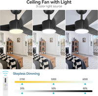 Garvee 52" Ceiling Fan with Light, Remote Control, 6-Speed, Quiet DC Motor, Dimmable 3CCT for Bedroom & Patio (Black)