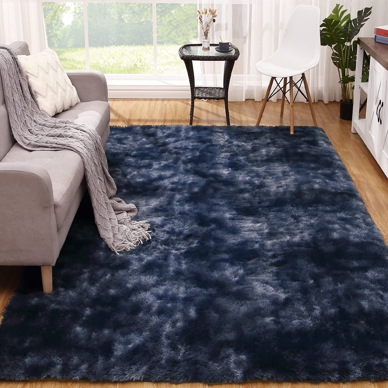 Fluffy Area Rugs for Living Room 9' x 12' Modern Plush and Thick Faux Fur Shag Rug Non-Slip Tie Dye Carpet for Bedroom, Fuzzy Shaggy Rugs for Kids Nursery Dorm
