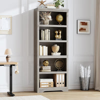 Garvee 5 Tier Bookshelf, 69" Tall Farmhouse Bookcase with Adjustable Shelves, 23.6" W Floor Standing Open Display Storage Rack with Anti-Slip Design for Home Office, Balcony, Library, Study / Living Room, Gray