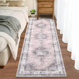 Garvee Runner Rug 2x6 Machine Washable Hallway Runner Rug Non-Slip Kitchen Runner Rug Vintage Distressed Runner Carpet Throw Floor Carpet Medallion Area Rug for Living Room Bedroom Laundry, Blush - Pink