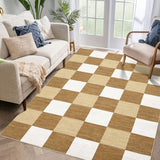Garvee Area Rugs for Living Room, Washable 5x7 Area Rugs Ultra-Thin Foldable, Modern Print Decorative Plaid Rugs for Bedroom Dining Room, Brown Taupe & Cream - Brown