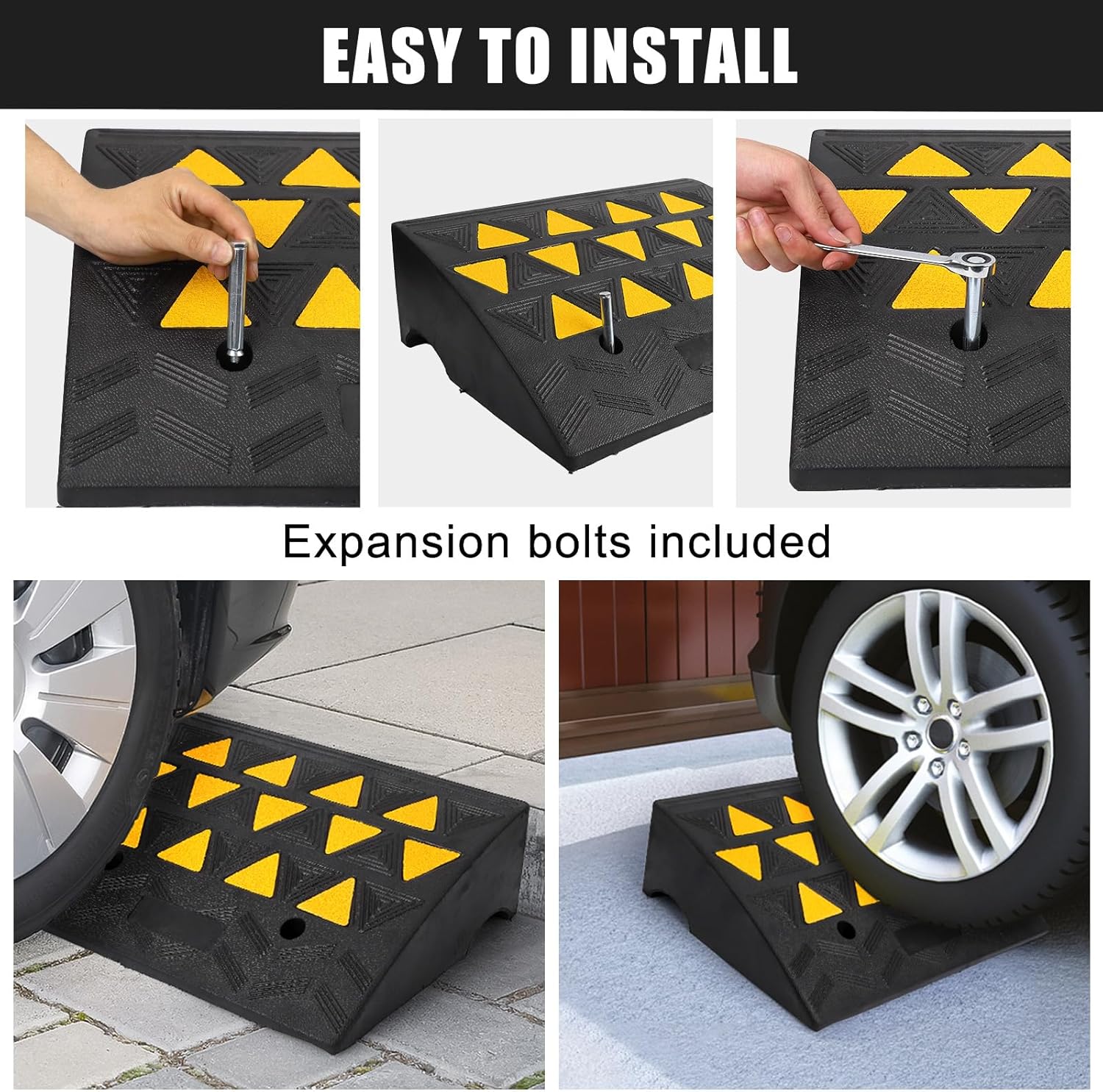 Garvee Rubber Curb Ramp, 6" Rise Height Sidewalk Curb Ramp, 14.6" Width 19.3" Length Driveway Ramp for Curb, Heavy Duty Driveway Curb Ramp for Forklifts, Trucks, Buses, Cars, Wheelchairs, Bikes