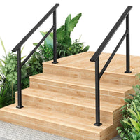 Garvee Adjustable Metal Handrails for Outdoor Steps – 2 Pack, 4-Step Stair Railing with Easy Installation, Weatherproof Coating, and Comfortable Grip, Black