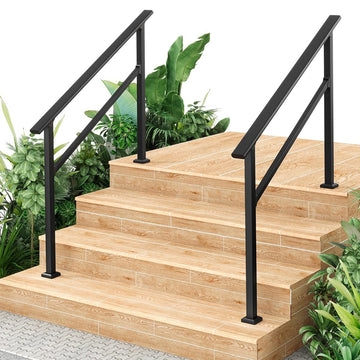 Garvee Adjustable Metal Handrails for Outdoor Steps – 2 Pack, 4-Step Stair Railing with Easy Installation, Weatherproof Coating, and Comfortable Grip, Black
