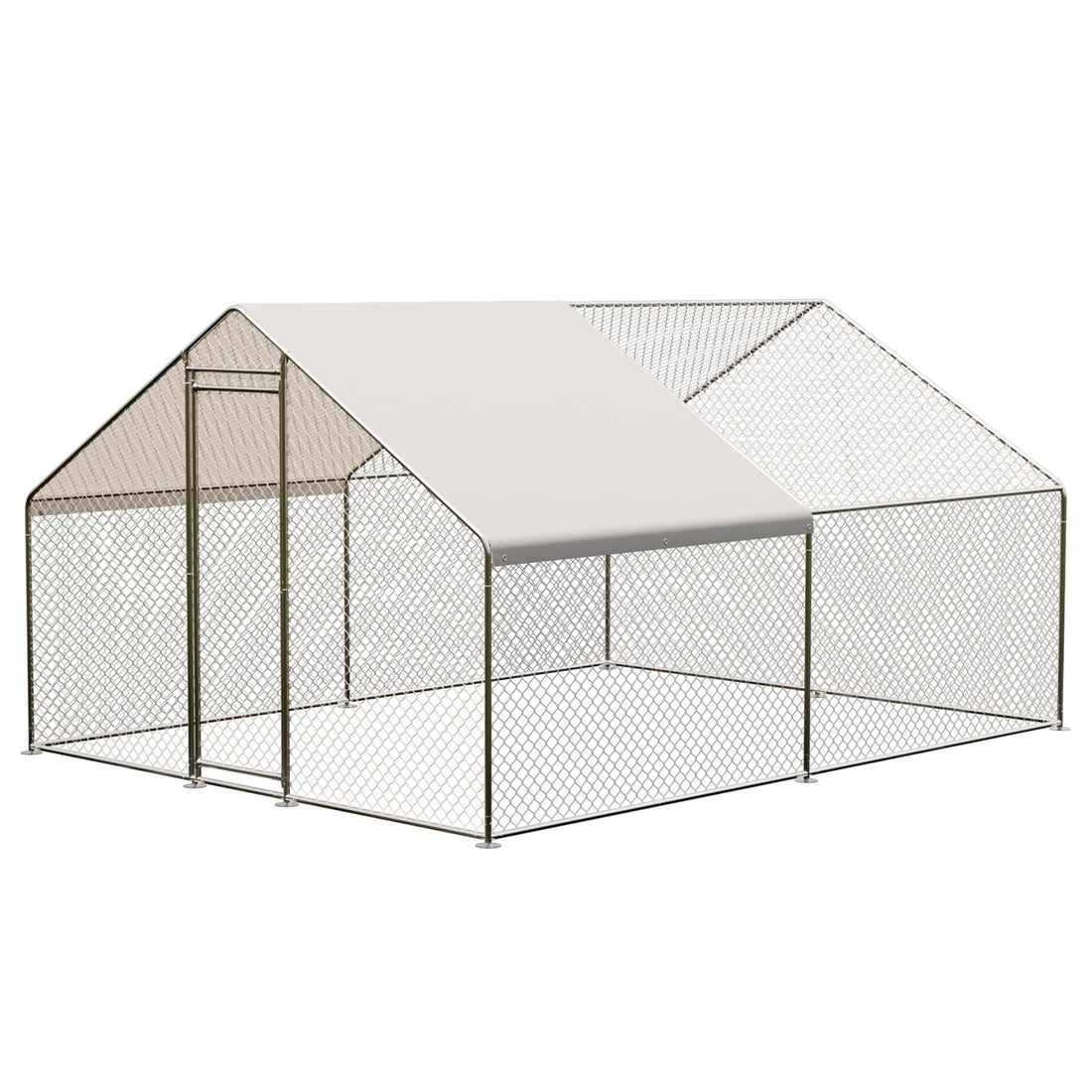 Large Metal Chicken Coop, Walk-in Poultry Cage, Chicken House with Waterproof and Anti-Ultraviolet Cover for Outdoor Yard Farm Silver