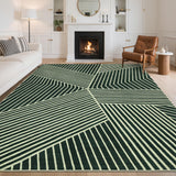 Garvee Washable 10x13 Green Rugs for Living Room Modern Geometric Stripped Indoor Carpet Non Slip Low Pile Extra Large Area Rug Dining Room Apartment Office - Green