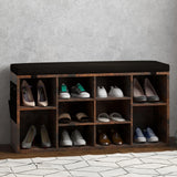 Garvee Shoe Bench Entryway Storage Rack with Cushion, 3-Tier Adjustable Shelf, Particleboard, Rustic Brown, 41 inch, Living Room, Bedroom - Rustic Brown