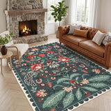 Garvee Vintage Floral Area Rug 5x7 Washable Non Slip Low Pile Carpet for Living Room Bedroom Nursery, Grey Green - Gray Green
