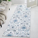 Garvee Runner Rug 2x6 Paisley Area Rug Entryway Runners Anti-Slip Vintage Distressed Floor Carpet Low Pile Soft Hallway Runner Rug Ultra-Thin Retro Accent Rug Runner for Kitchen Laundry Blue - Blue